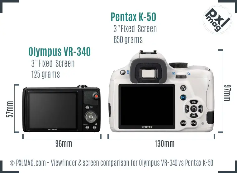 Olympus VR-340 vs Pentax K-50 Screen and Viewfinder comparison