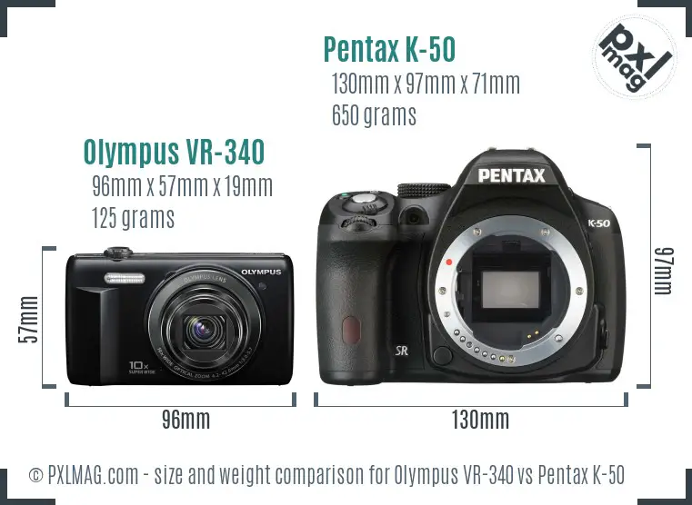 Olympus VR-340 vs Pentax K-50 size comparison