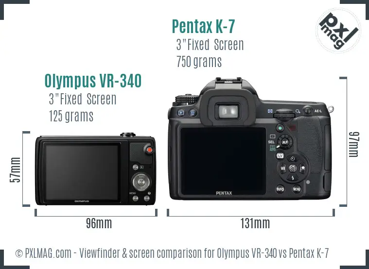 Olympus VR-340 vs Pentax K-7 Screen and Viewfinder comparison