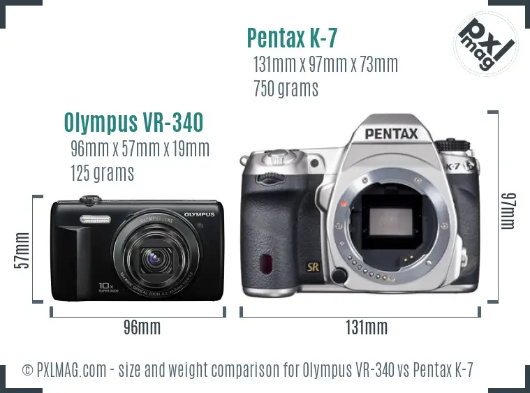 Olympus VR-340 vs Pentax K-7 size comparison