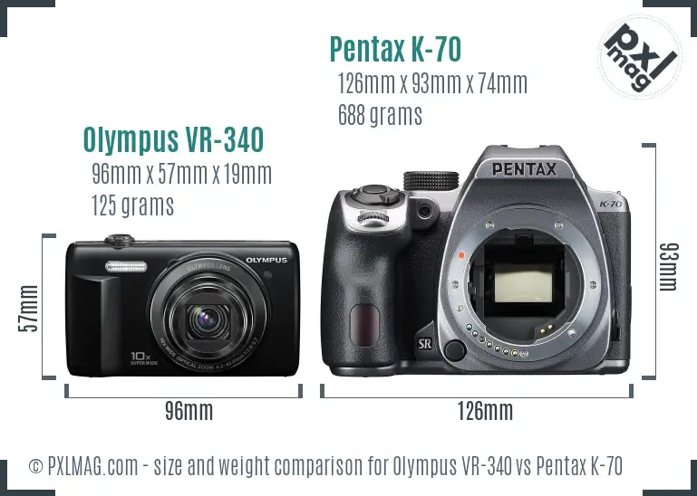 Olympus VR-340 vs Pentax K-70 size comparison