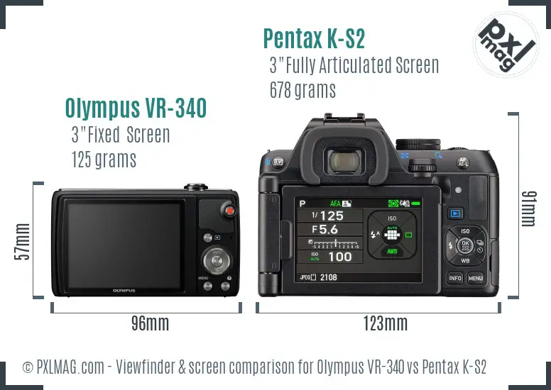 Olympus VR-340 vs Pentax K-S2 Screen and Viewfinder comparison