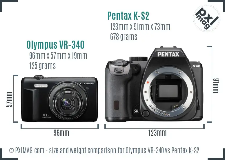 Olympus VR-340 vs Pentax K-S2 size comparison