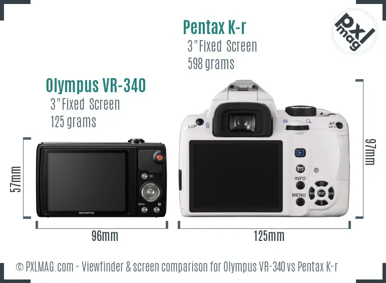 Olympus VR-340 vs Pentax K-r Screen and Viewfinder comparison