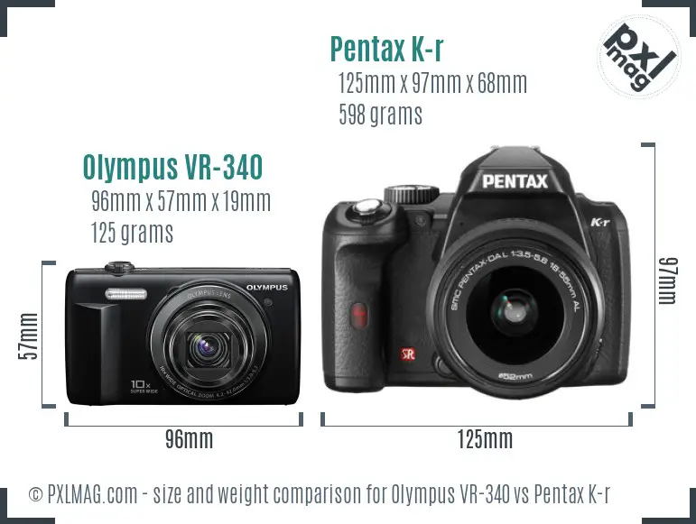 Olympus VR-340 vs Pentax K-r size comparison