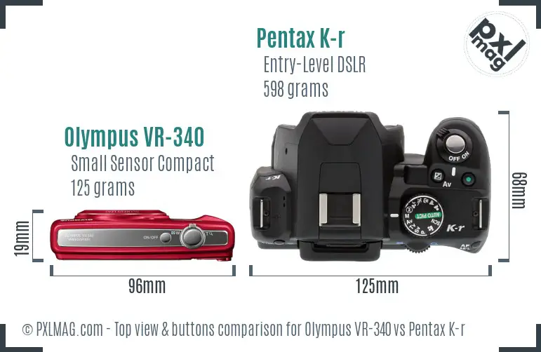 Olympus VR-340 vs Pentax K-r top view buttons comparison