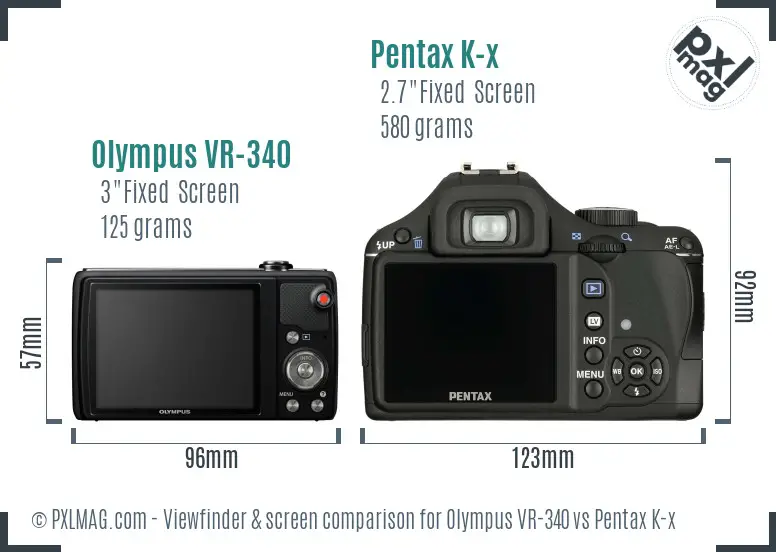 Olympus VR-340 vs Pentax K-x Screen and Viewfinder comparison