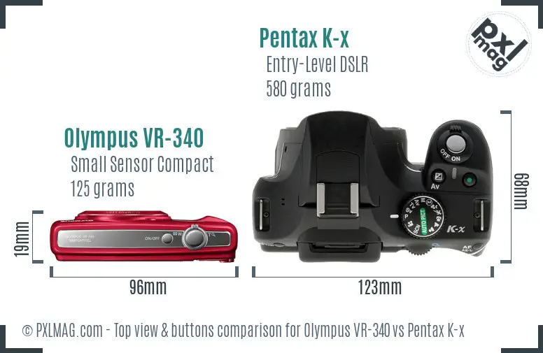 Olympus VR-340 vs Pentax K-x top view buttons comparison