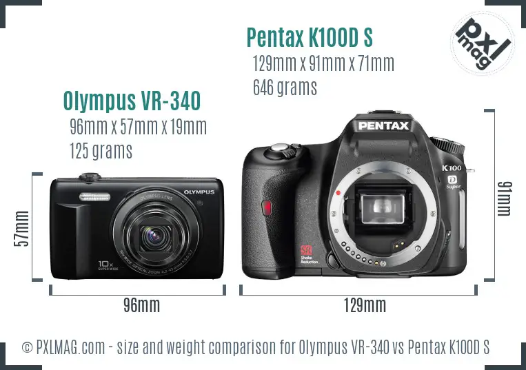 Olympus VR-340 vs Pentax K100D S size comparison