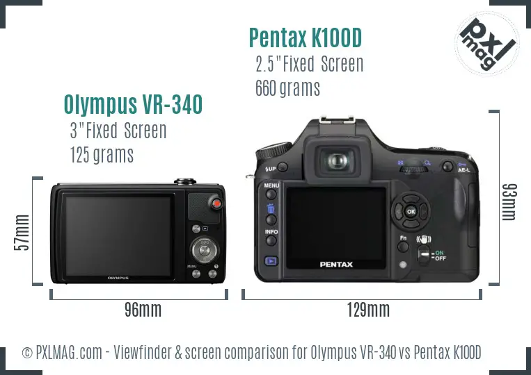 Olympus VR-340 vs Pentax K100D Screen and Viewfinder comparison