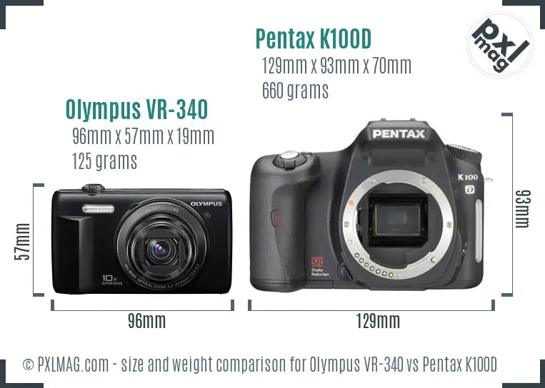 Olympus VR-340 vs Pentax K100D size comparison