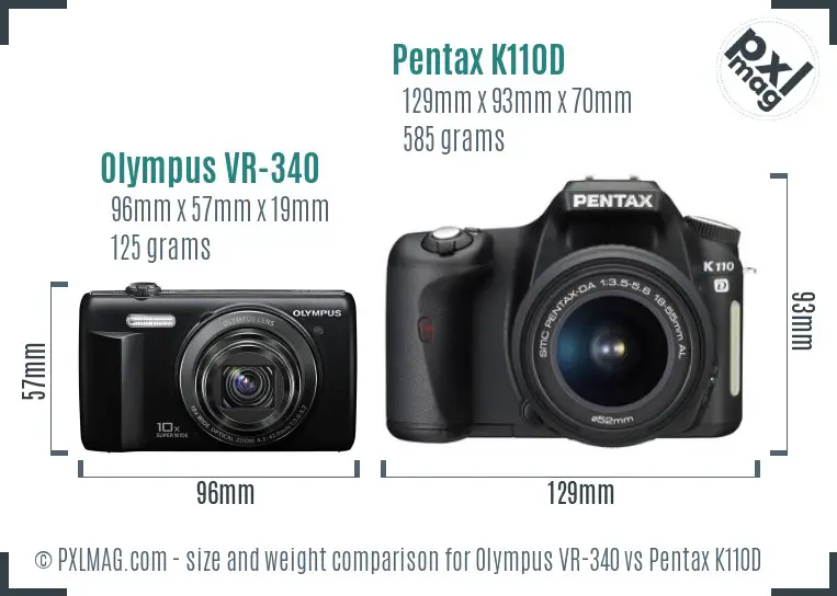 Olympus VR-340 vs Pentax K110D size comparison