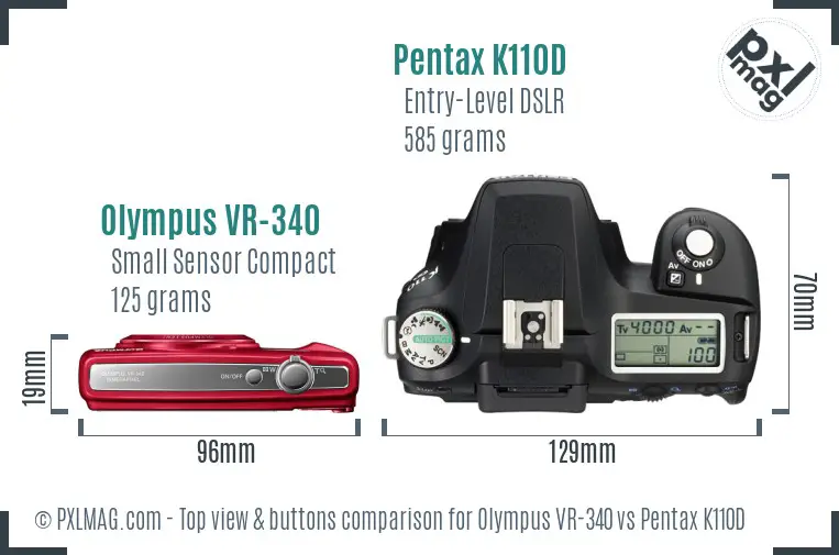 Olympus VR-340 vs Pentax K110D top view buttons comparison
