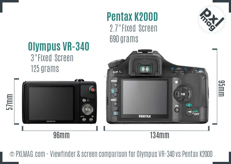 Olympus VR-340 vs Pentax K200D Screen and Viewfinder comparison
