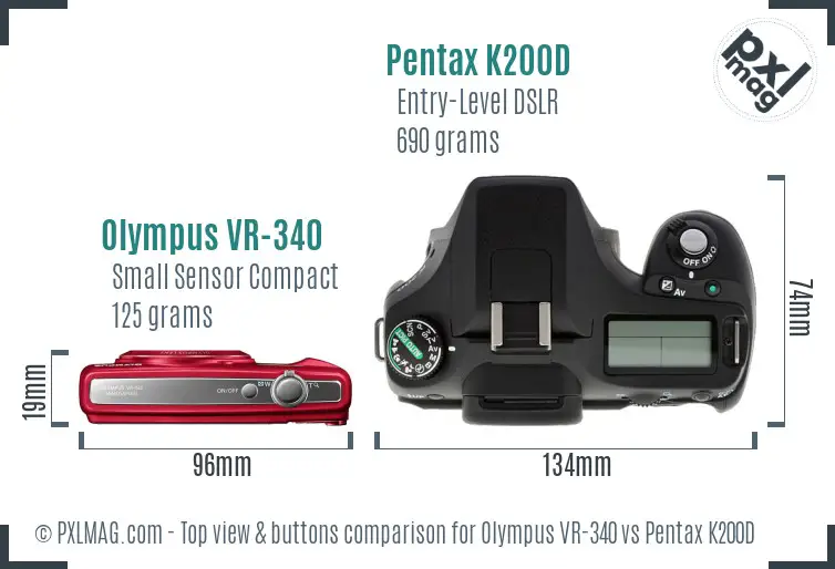 Olympus VR-340 vs Pentax K200D top view buttons comparison