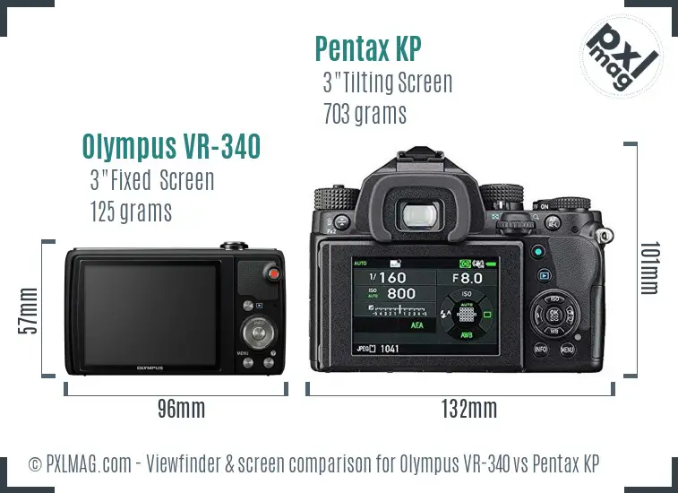 Olympus VR-340 vs Pentax KP Screen and Viewfinder comparison