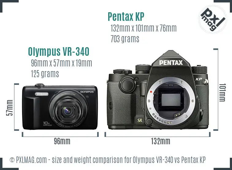 Olympus VR-340 vs Pentax KP size comparison