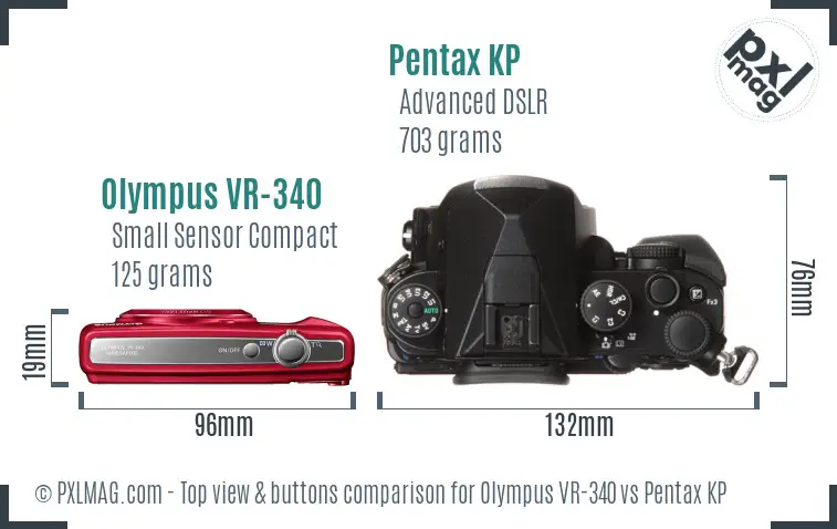 Olympus VR-340 vs Pentax KP top view buttons comparison