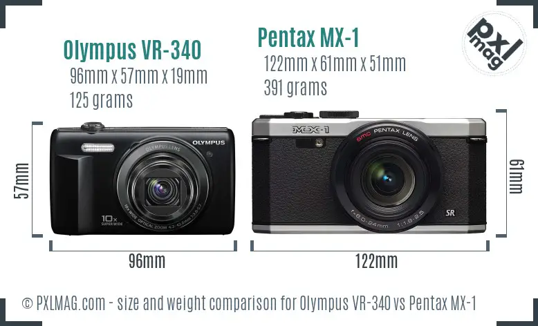 Olympus VR-340 vs Pentax MX-1 size comparison