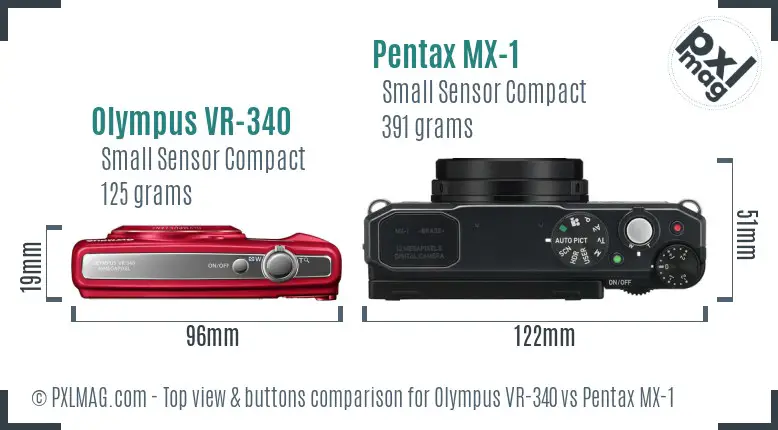 Olympus VR-340 vs Pentax MX-1 top view buttons comparison