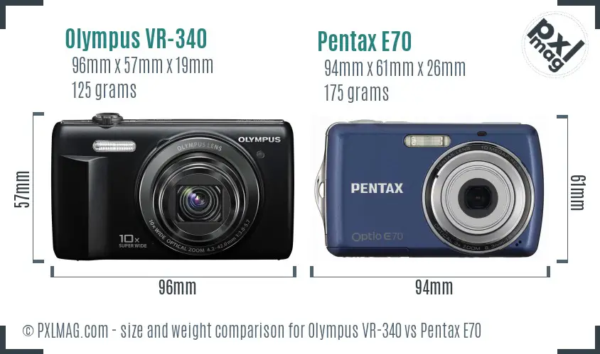Olympus VR-340 vs Pentax E70 size comparison