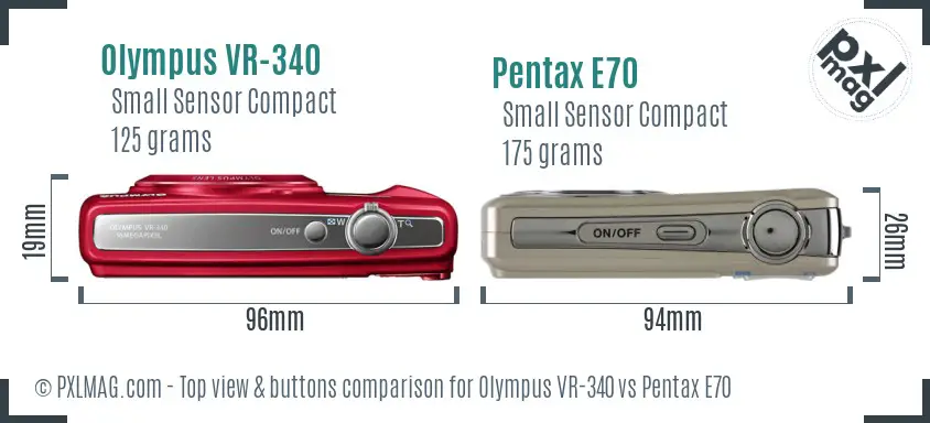 Olympus VR-340 vs Pentax E70 top view buttons comparison