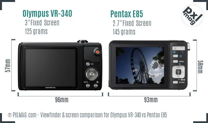 Olympus VR-340 vs Pentax E85 Screen and Viewfinder comparison