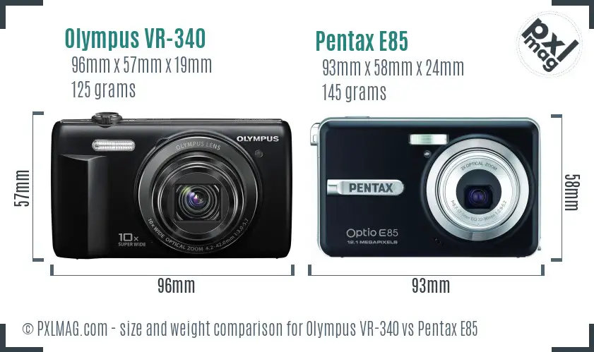 Olympus VR-340 vs Pentax E85 size comparison