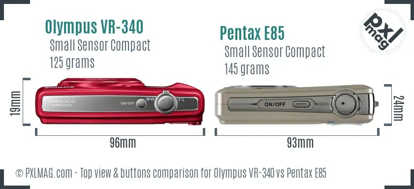 Olympus VR-340 vs Pentax E85 top view buttons comparison