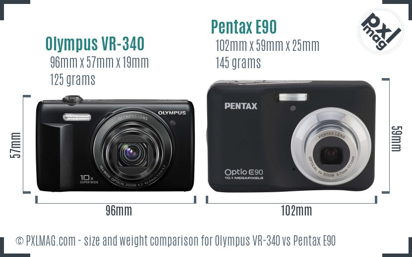 Olympus VR-340 vs Pentax E90 size comparison