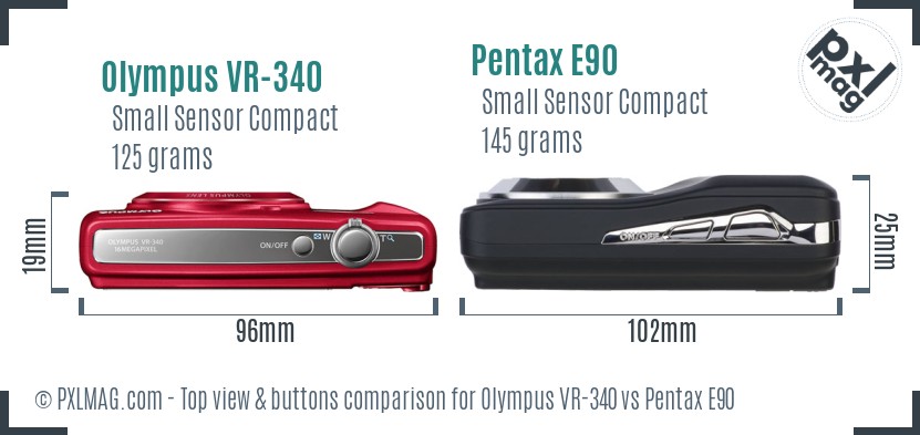 Olympus VR-340 vs Pentax E90 top view buttons comparison