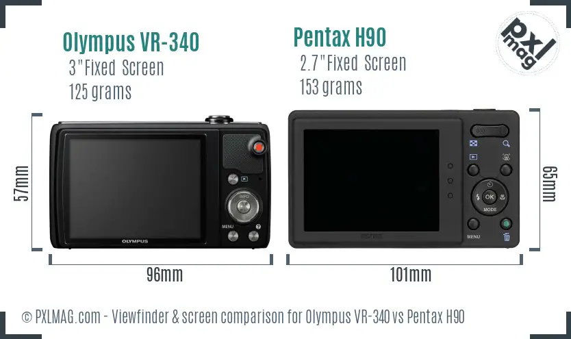 Olympus VR-340 vs Pentax H90 Screen and Viewfinder comparison