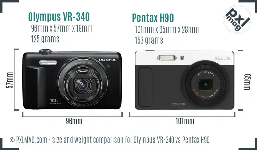 Olympus VR-340 vs Pentax H90 size comparison