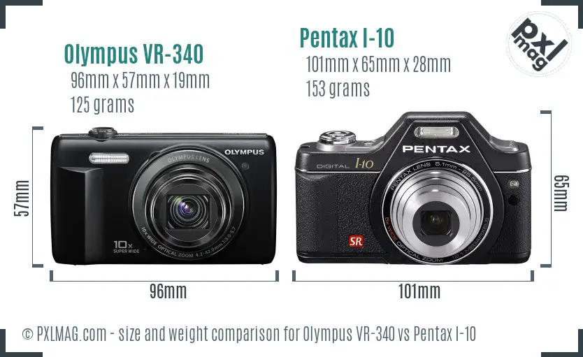 Olympus VR-340 vs Pentax I-10 size comparison