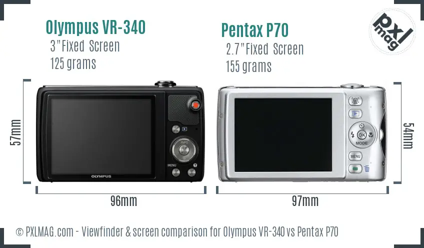 Olympus VR-340 vs Pentax P70 Screen and Viewfinder comparison