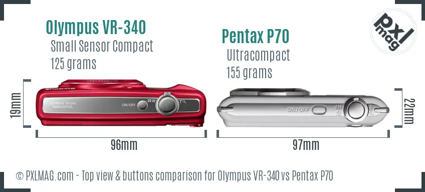 Olympus VR-340 vs Pentax P70 top view buttons comparison