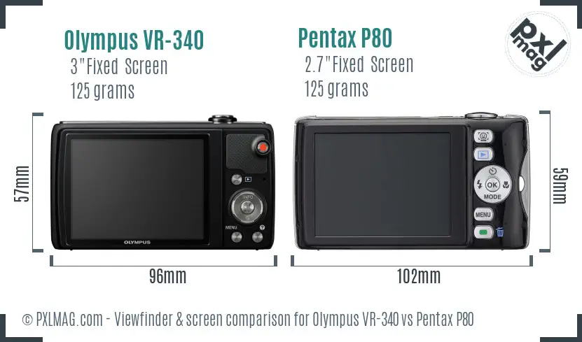 Olympus VR-340 vs Pentax P80 Screen and Viewfinder comparison