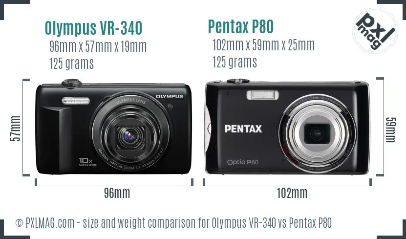 Olympus VR-340 vs Pentax P80 size comparison