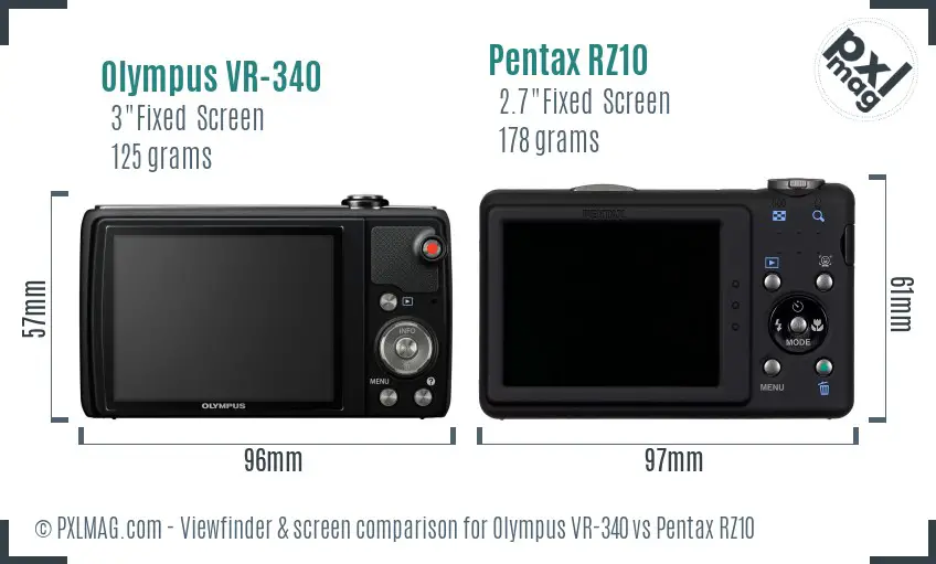 Olympus VR-340 vs Pentax RZ10 Screen and Viewfinder comparison