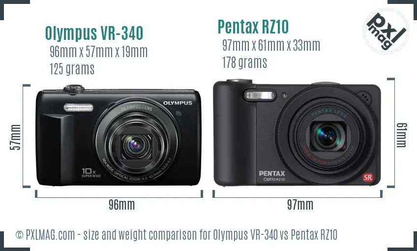 Olympus VR-340 vs Pentax RZ10 size comparison