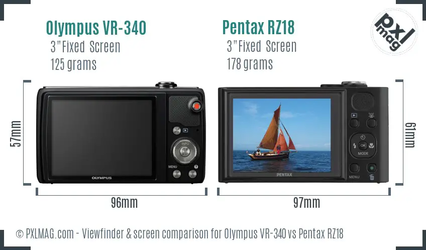 Olympus VR-340 vs Pentax RZ18 Screen and Viewfinder comparison