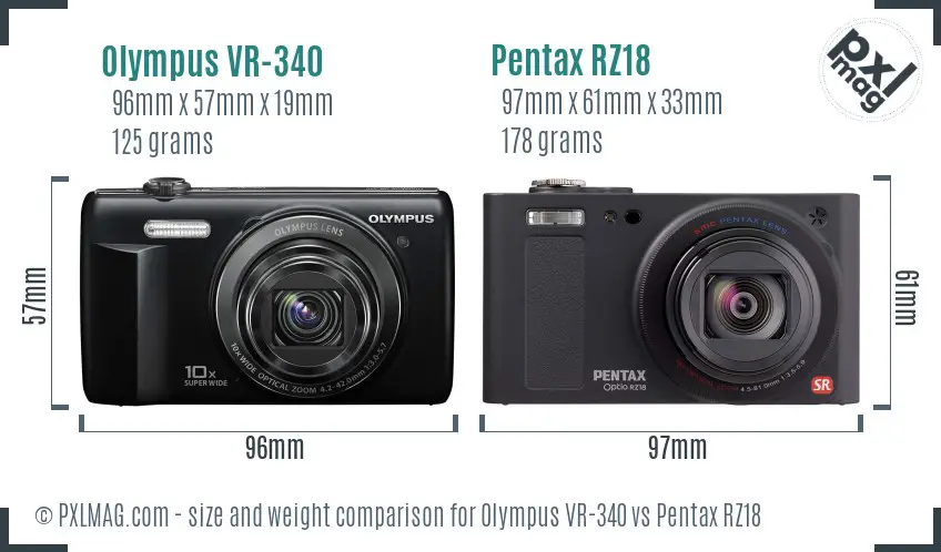 Olympus VR-340 vs Pentax RZ18 size comparison