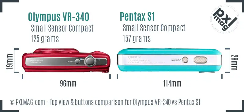 Olympus VR-340 vs Pentax S1 top view buttons comparison