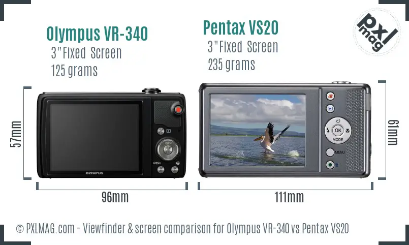 Olympus VR-340 vs Pentax VS20 Screen and Viewfinder comparison