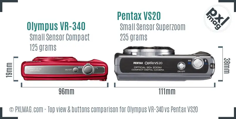 Olympus VR-340 vs Pentax VS20 top view buttons comparison