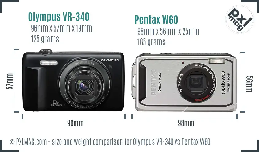 Olympus VR-340 vs Pentax W60 size comparison