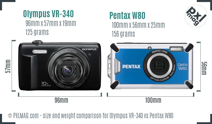Olympus VR-340 vs Pentax W80 size comparison