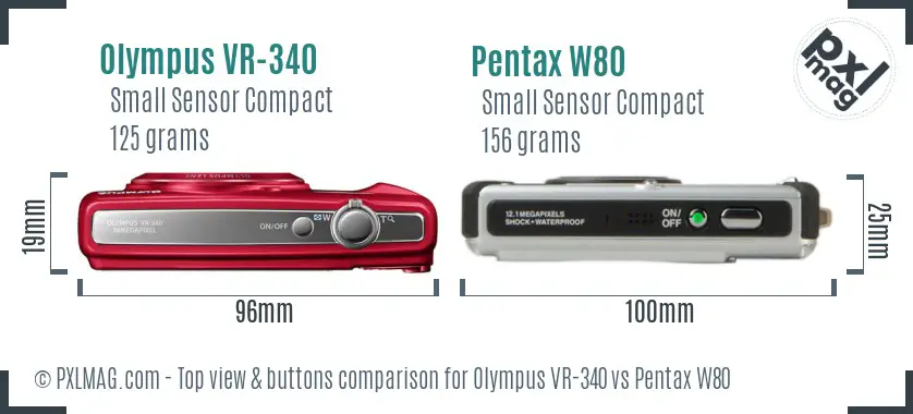 Olympus VR-340 vs Pentax W80 top view buttons comparison