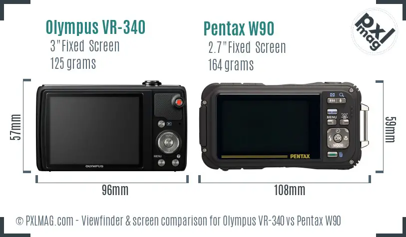 Olympus VR-340 vs Pentax W90 Screen and Viewfinder comparison