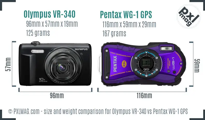 Olympus VR-340 vs Pentax WG-1 GPS size comparison